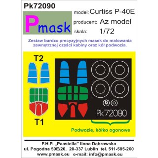1:72 Pmask Curtiss P-40E canopy and wheel paint mask ( for  AZ Model kits)
