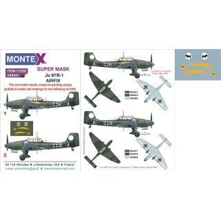 "1/48 Montex Junkers Ju-87B-1 ""Stuka"" 2 canopy mask (outside & inside) + 1 insignia masks + d…"