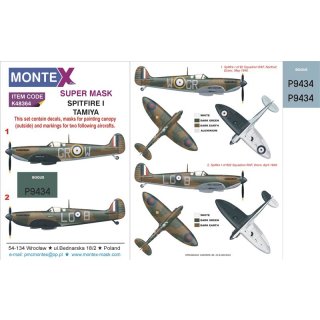1/48 Montex Supermarine Spitfire Mk.I 1 canopy mask (outside) + 2 insignia masks + decals (d…