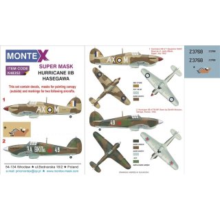 1/48 Montex Hawker Hurricane Mk.IIB 1 canopy mask (outside) + 2 insignia masks + decals (des…