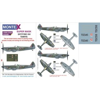1/32 Montex Supermarine Spitfire Mk.XVI 2 canopy mask (outside & inside) + 2 insignia masks …