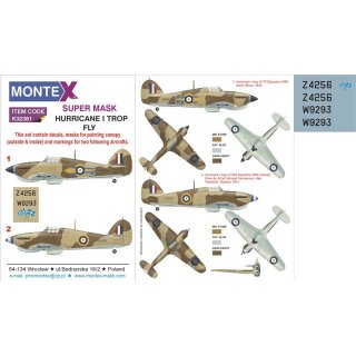 1/32 Montex Hawker Hurricane Mk.I Tropical 2 canopy mask (outside & inside) + 3 insignia mas…
