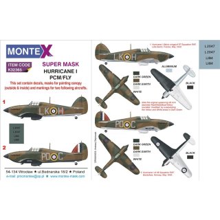 1/32 Montex Hawker Hurricane Mk.I 2 canopy mask (outside & inside) + 3 insignia masks + deca…