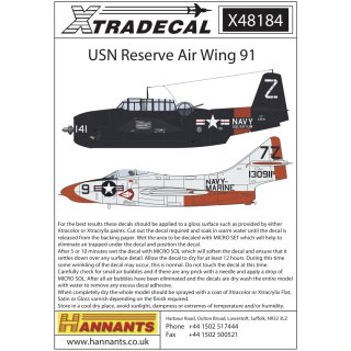 1/48 Xtradecal US Navy Reserve Air Wing 91 (4) TBM-3E Avenger BuNo 53638…