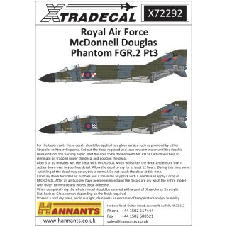 1/72 Xtradecal McDonnell-Douglas FGR.2 Phantom Pt.3 (5) XV413/Z 92 Sqn R…