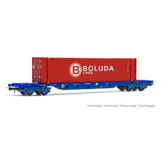 TRANSFESA, 4-achs. Containertragwagen MMC3, beladen mit einem 45’ Container „Boluda”, Ep. VI