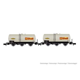 "SNCF, 2-tlg. Set 3-achs. Kesselwagen Uh, „Shell"", Ep. IV"
