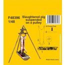 1:48 Slaughtered pig suspended on a pulley 1/48