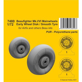 1:72 Beufighter Mk.I/VI Mainwheels - Early Wheel Hub / Smooth Tyre