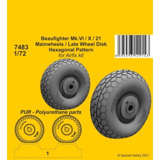 1:72 Beaufighter Mk.VI/X/21 Mainwheels - Late Wheel Disk / Hexagonal Tread Pattern